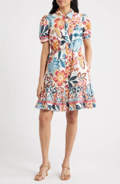 Julia Jordan Print Puff Sleeve Ruffle Hem Shirtdress In Multi