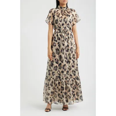 Julia Jordan Print Tie Waist Organza Gown In Multi