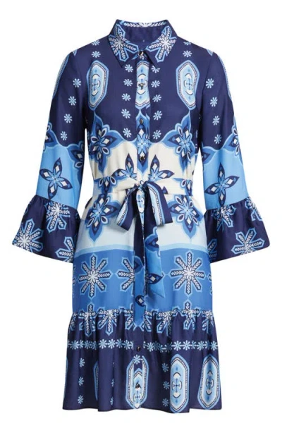 Julia Jordan Print Tie Waist Shirtdress In Blue