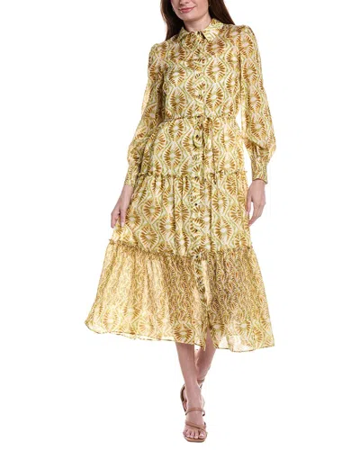 Julia Jordan Printed Baja Linen-blend Midi Dress In Yellow