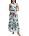 Julia Jordan Printed Chiffon Maxi Dress In Blue