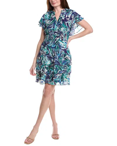 Julia Jordan Printed Chiffon Short Sleeve Mini Dress In Blue