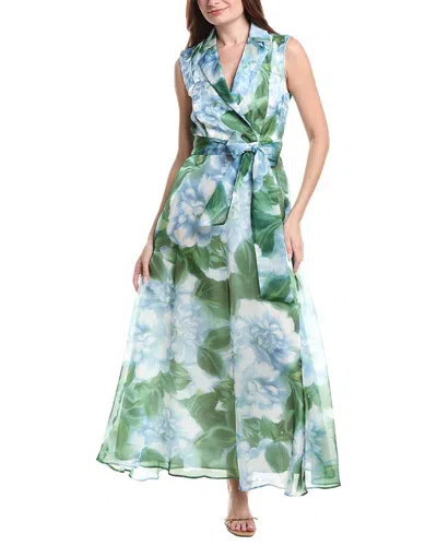 Julia Jordan Printed Glow Organza Maxi Dress In Green