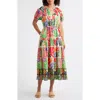 Julia Jordan Printed Puff Sleeve Midi Dress In Ivory Multi