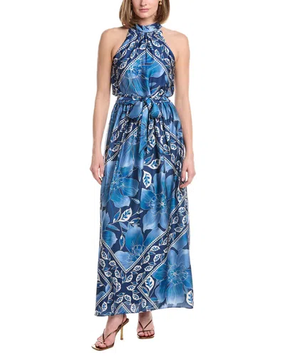 Julia Jordan Printed Satin Sleeveless Maxi Dress In Blue