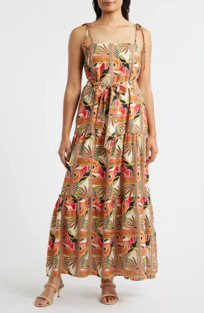 Julia Jordan Printed Tie Belt Maxi Sundress In Multi