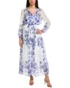 Julia Jordan Placed Print Long Sleeve Maxi Dress In Blue