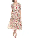 Julia Jordan Women's Printed Short-bubble-sleeve Midi Dress In White