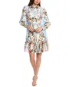 Julia Jordan Floral Long Sleeve Satin Shirtdress In Blue