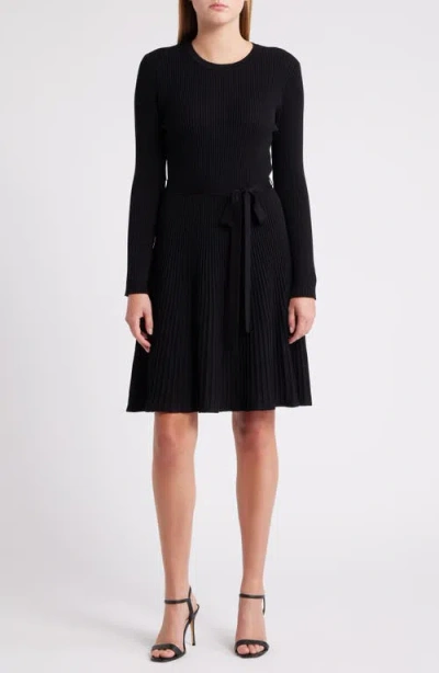 Julia Jordan Rib Long Sleeve Belted Sweater Dress In Black