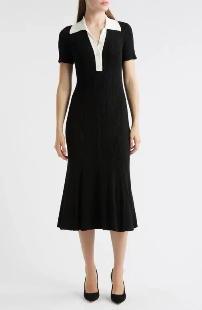 Julia Jordan Rib Midi Polo Dress In Black