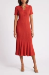 Julia Jordan Rib Short Sleeve Midi Sweater Dress In Rust