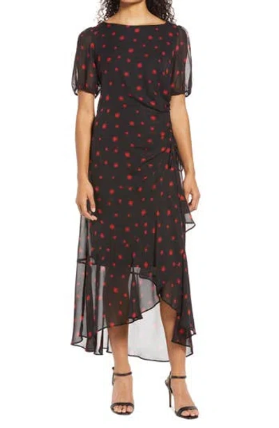 Julia Jordan Ruched High-low Midi Dress In Black