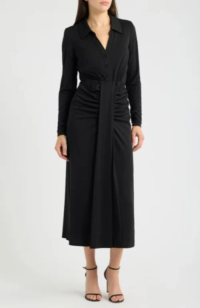 Julia Jordan Ruched Long Sleeve Midi Dress In Black