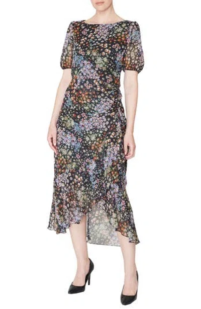 Julia Jordan Ruched Puff Sleeve High-low Maxi Dress In Multi