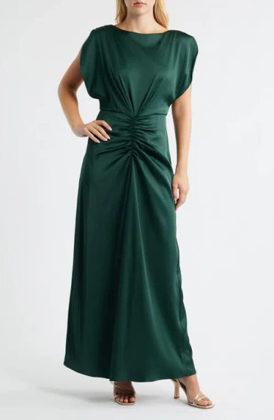 Julia Jordan Ruched Satin Gown In Green