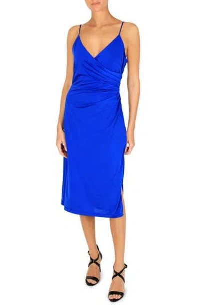 Julia Jordan Ruched Satin Jersey Midi Dress In Blue