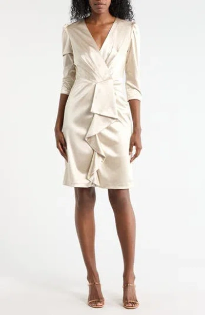 Julia Jordan Ruffle Front Satin Sheath Dress In Neutral