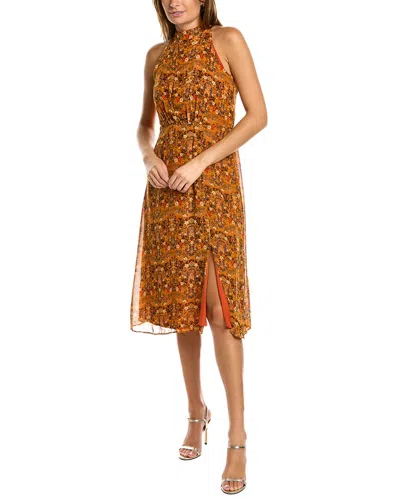 Julia Jordan Ruffle Neck Floral Midi Dress In Blue