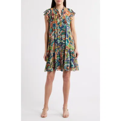 Julia Jordan Ruffle Pintuck Shift Dress In Orange Multi