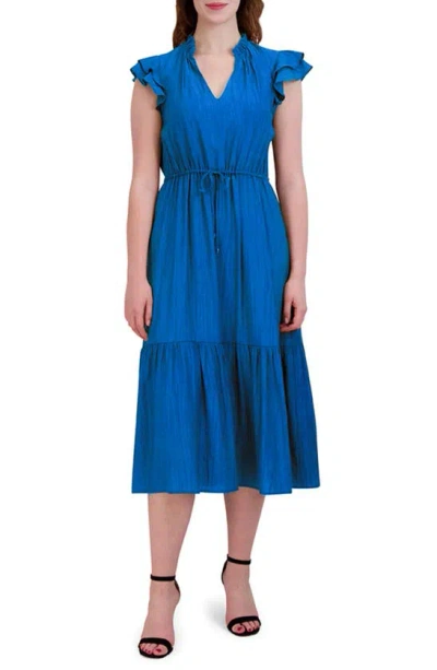 Julia Jordan Ruffle Sleeve Midi Dress In Blue