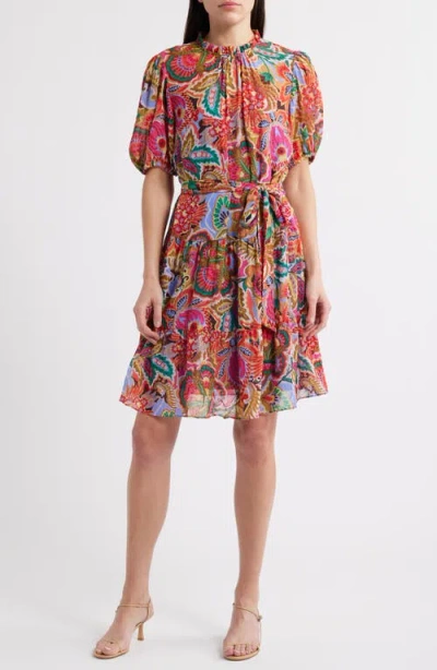 Julia Jordan Ruffle Tie Belt Crinkle Shirtdress In Pink Multi