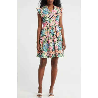 Julia Jordan Ruffle Tie Waist Dress In Black Multi