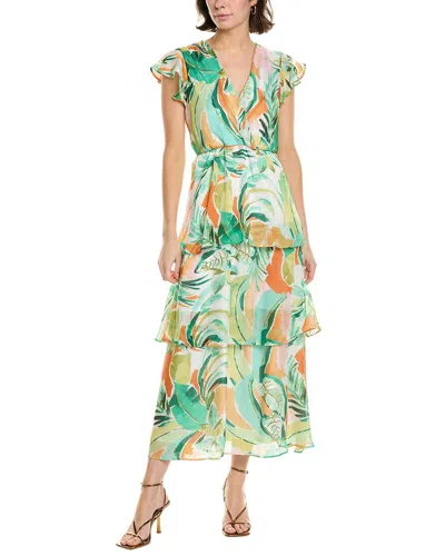 Julia Jordan Satin Stripe Maxi Dress In Green Mult