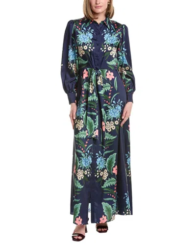 Julia Jordan Floral Print Long Sleeve Maxi Shirtdress In Blue