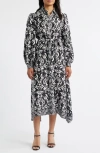 Julia Jordan Scroll Print Long Sleeve Shirtdress In Black