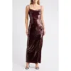 Julia Jordan Sequin Cowl Neck Maxi Cocktail Dress In Burgundy