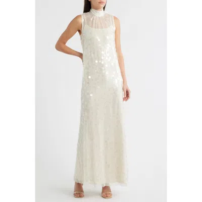 Julia Jordan Sequin Embellished Sleeveless Evening Dress In White