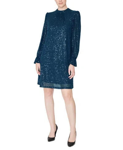 Julia Jordan Sequin Mock-neck Sheath Dress In Teal