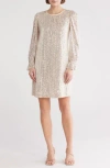 Julia Jordan Sequined Long Sleeve A-line Dress In Ivory Silver