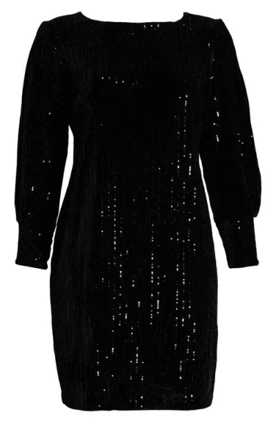 Julia Jordan Sequined Long Sleeve Body-con Dress In Black
