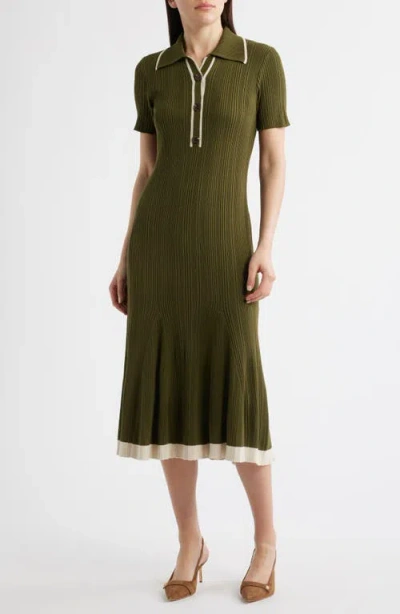 Julia Jordan Short Sleeve Rib Polo Sweater Dress In Green