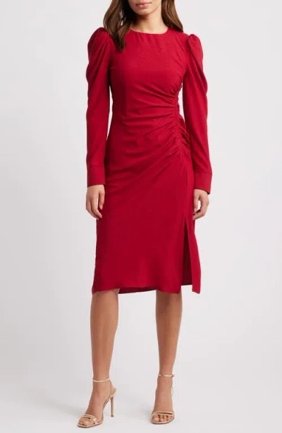Julia Jordan Side Ruched Long Sleeve Midi Dress In Red
