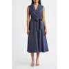 Julia Jordan Sleeveless Faux Wrap Midi Dress In Blue