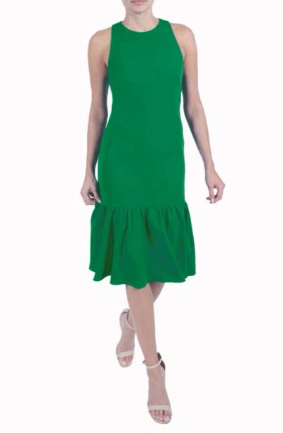 Julia Jordan Sleeveless Flounce Hem Crepe Dress In Lucky Green | ModeSens