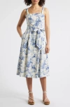 Julia Jordan Sleeveless Stretch Cotton Midi Dress In Ivory Blue
