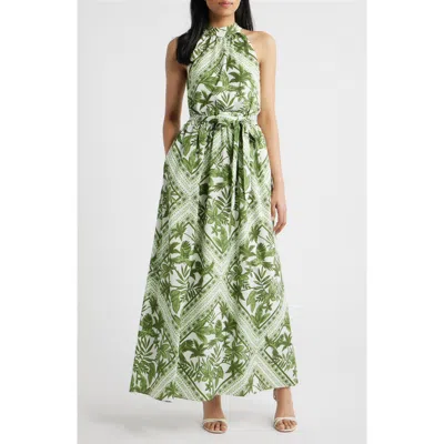 Julia Jordan Sleeveless Tie Belt Maxi Dress In Green