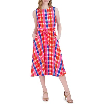 Julia Jordan Sleeveless Tie Waist Midi Dress In Multi