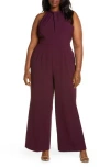 Julia Jordan Sleeveless Twisted Halter Wide Leg Jumpsuit In Cabernet