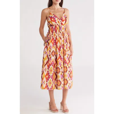 Julia Jordan Strappy Tiered Midi Sundress In Brown