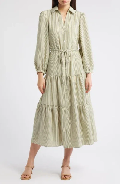 Julia Jordan Stripe Bracelet Sleeve Button-up Shirtdress In Green