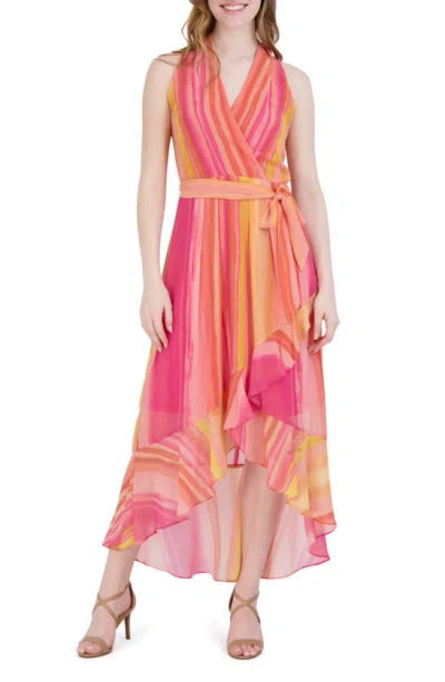 Julia Jordan Stripe Halter Dress In Pink Multi