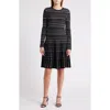 Julia Jordan Stripe Jacquard Long Sleeve Sweater Dress In Black White