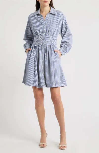 Julia Jordan Stripe Long Sleeve Seersucker Mini Shirtdress In Blue