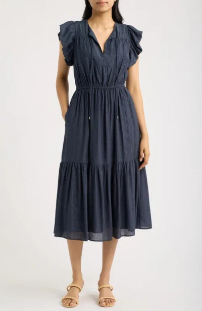Julia Jordan Stripe Tiered Midi Dress In Blue