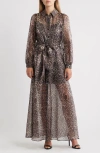 Julia Jordan Tie Belt Long Sleeve Maxi Shirtdress In Brown